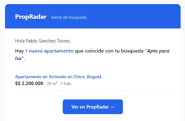 Email de alerta de PropRadar